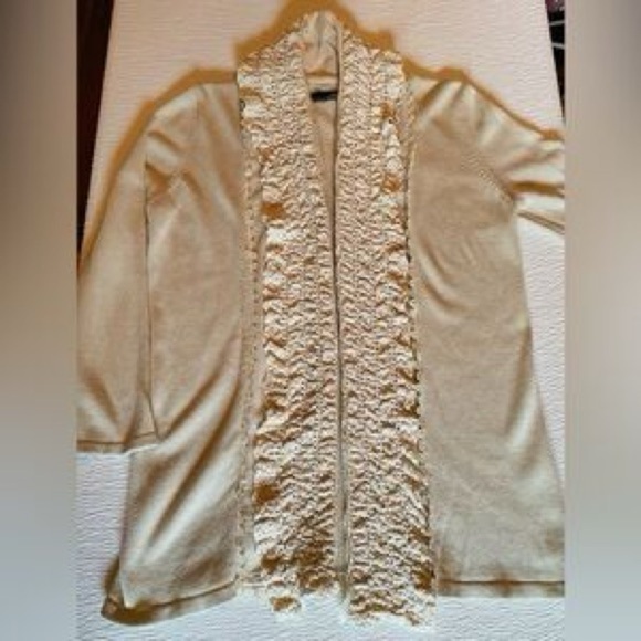 Willi Smith Cream Open-Front Cotton Blend Crochet Cardigan Size XL - Picture 8 of 10